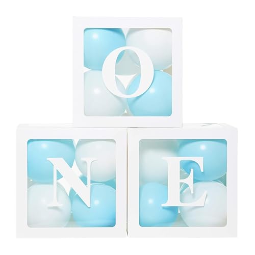 Festi Duck 'ONE' Balloon Box Set - Stylish Lettered Decor for First Birthday & Aniversary Celebration (One Birthday Box) 28 pcs set (Blue & White) - Image 4