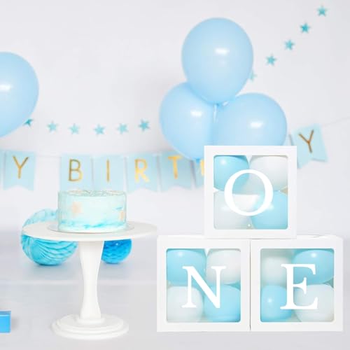 Festi Duck 'ONE' Balloon Box Set - Stylish Lettered Decor for First Birthday & Aniversary Celebration (One Birthday Box) 28 pcs set (Blue & White) - Image 3