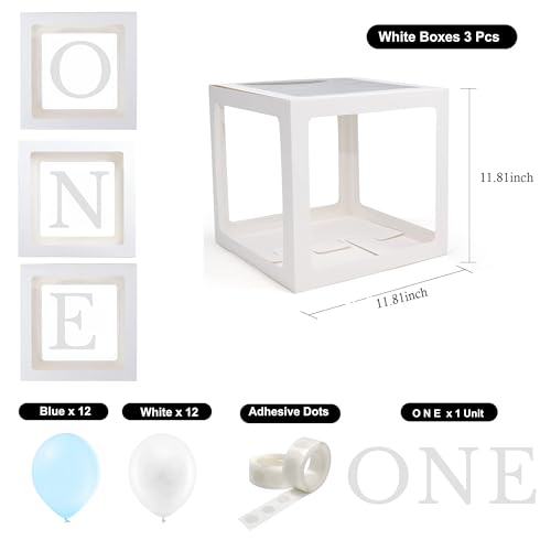 Festi Duck 'ONE' Balloon Box Set - Stylish Lettered Decor for First Birthday & Aniversary Celebration (One Birthday Box) 28 pcs set (Blue & White) - Image 2