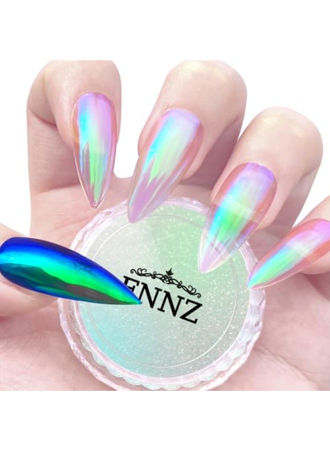 FNNZ Unicorn Chrome Nail Powder Aurora Unichrome Mermaid Aurora Pigment Pearlescent Nail Art Glitter Dust Decoration for Home DIY Salon Manicure Ocean Glimmer - Image 1