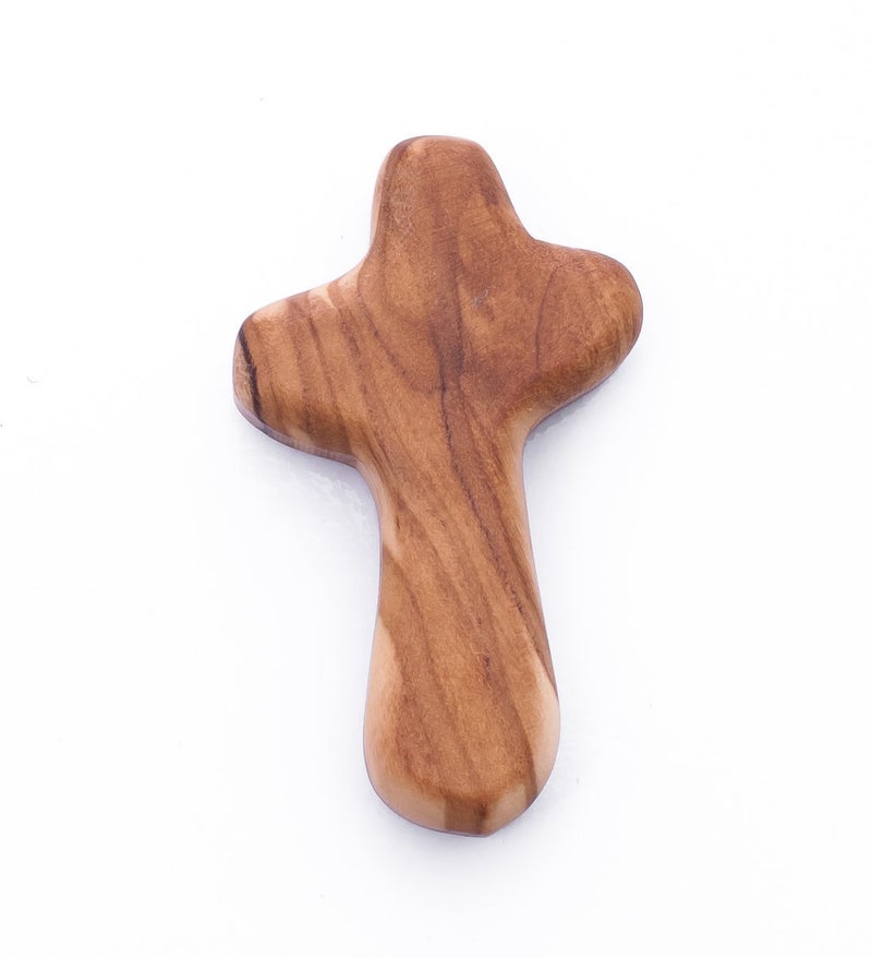 Zuluf Olive Wood Holding Cross Hand Made From Bethlehem | Small Palm Size Comfort Cross | Certified Bethlehem Holy Land Olive Wood With Certificate Of Authenticity | 6Cm / 2.5 Inches - Image 1
