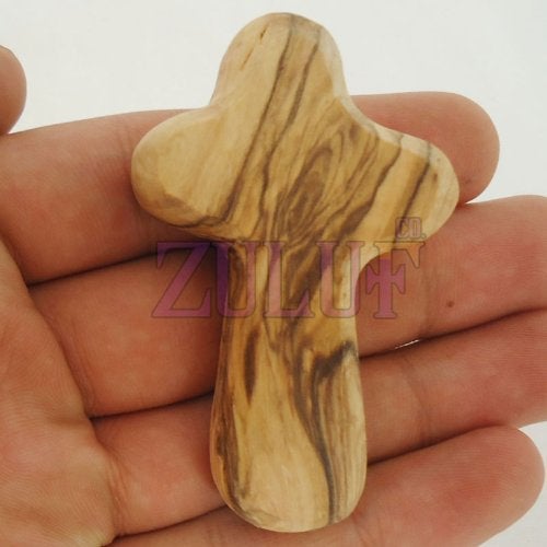 Zuluf Olive Wood Holding Cross Hand Made From Bethlehem | Small Palm Size Comfort Cross | Certified Bethlehem Holy Land Olive Wood With Certificate Of Authenticity | 6Cm / 2.5 Inches - Image 3