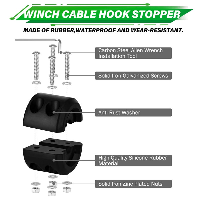 TYT Off-Road Winch Rope Kit - 3/16''x50', 8500 Lbs Green Synthetic Cable with Protective Sheath, Heavy-Duty Hook, Safety Pull Strap & Rubber Stopper Ideal for 4WD ATV UTV Vehicles, (JPS31650G) - Image 5