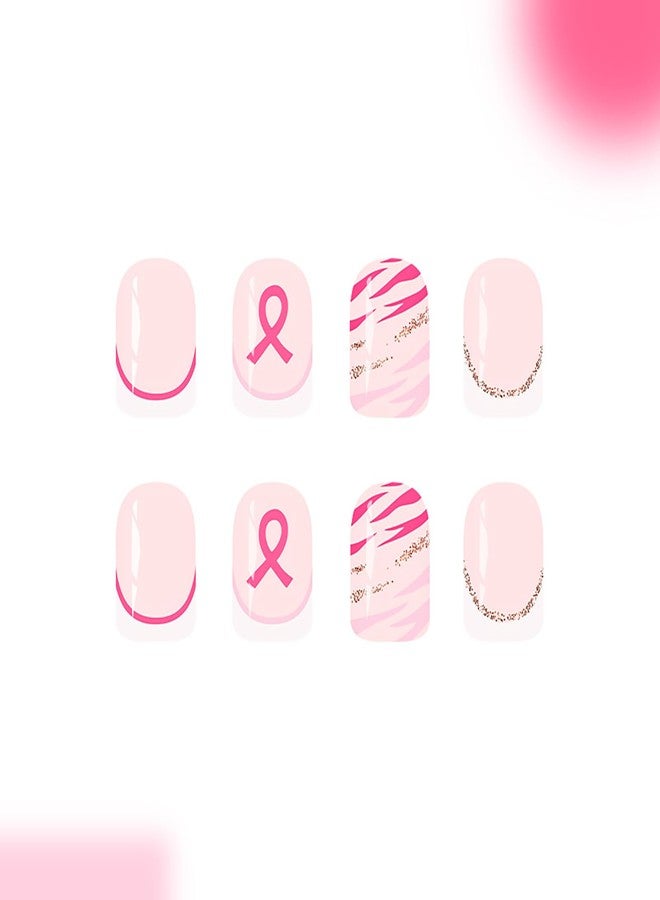KKUUOO 24Pcs Christmas Press on Nails for Women Girls, French Short Square Fake Nails with Pink Ribbon Design, Reusable, Acrylic, Full Cover Glossy Stick on Nails - Image 5