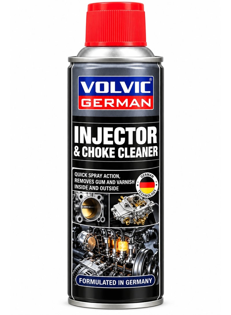 بخاخ VOLVIC GERMAN لتنظيف بخاخات الوقود والشوك Injector & Choke Cleaner، منظف سريع المفعول يساعد على إزالة الرواسب الصمغية والورنيش والترسبات من الأجزاء الداخلية والخارجية المتوافقة، مناسب لصيانة وتنظيف مكونات نظام سحب الهواء والوقود في السيارات، بخاخ تنظيف للمحرك والورشة، تركيبة مطورة في ألمانيا