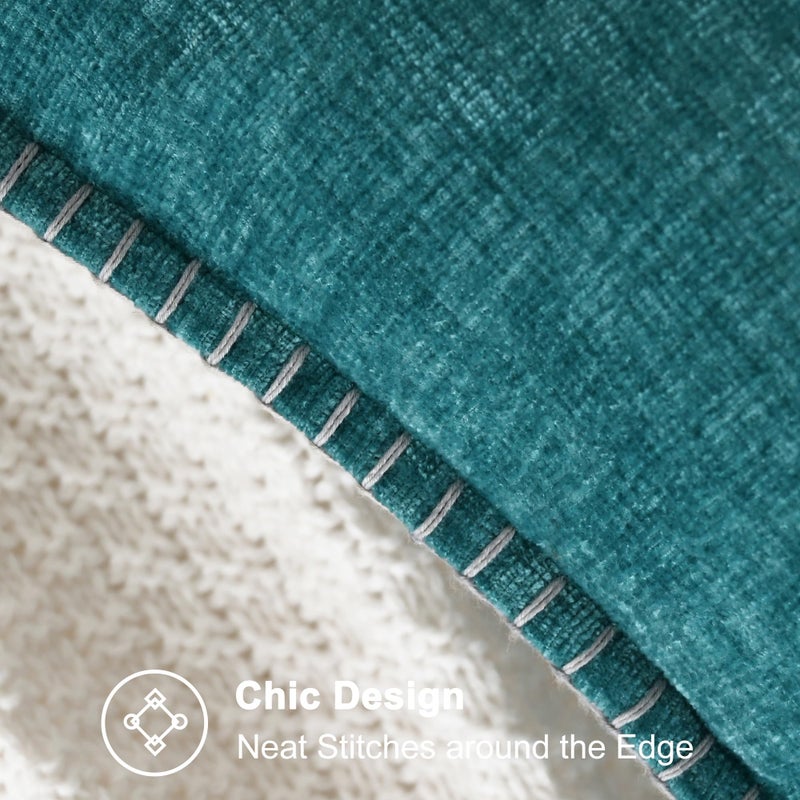 CaliTime Throw Pillow Covers Decorative 18 X 18 Inches Pack of 2 Cotton Thread Stitching Edges Solid Dyed Soft Chenille Cushion Cases for Couch Sofa Bed Living Room Farmhouse Teal - Image 3