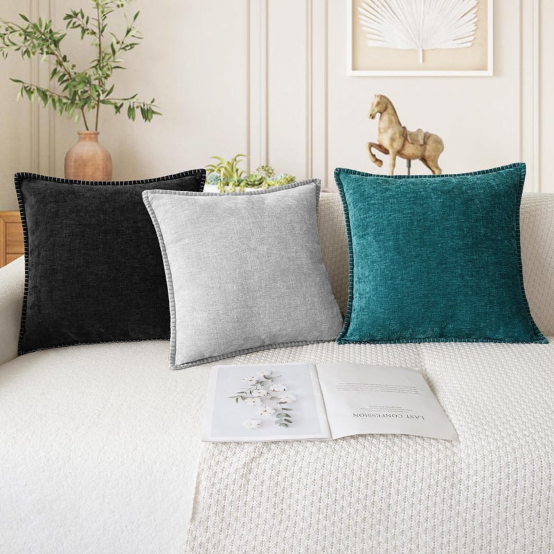 CaliTime Throw Pillow Covers Decorative 18 X 18 Inches Pack of 2 Cotton Thread Stitching Edges Solid Dyed Soft Chenille Cushion Cases for Couch Sofa Bed Living Room Farmhouse Teal - Image 5