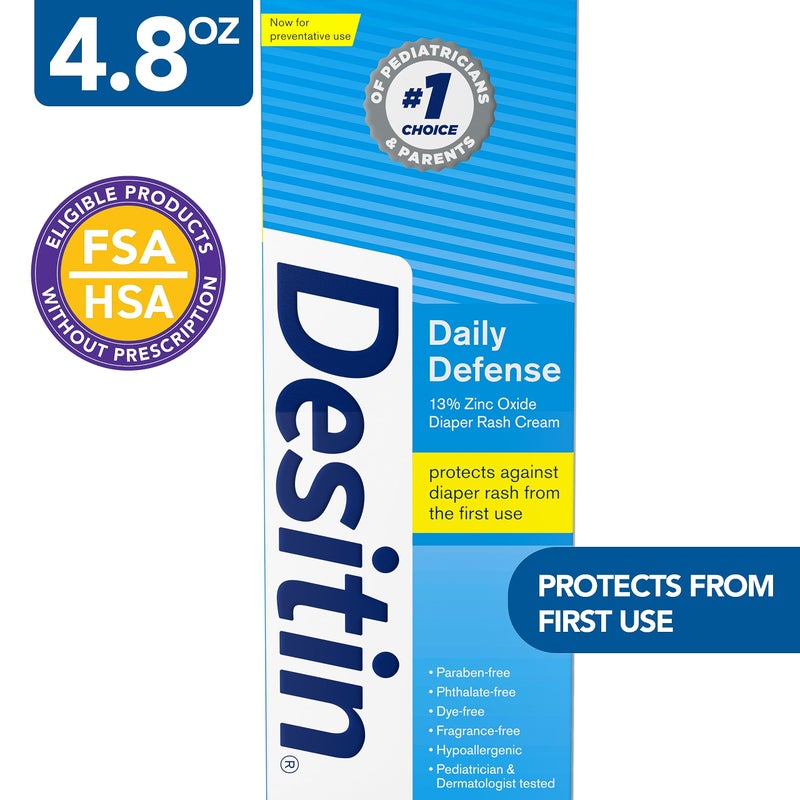Desitin كريم ديسيتين للدفاع اليومي ضد طفح الحفاضات للأطفال مع أكسيد الزنك لعلاج وتخفيف ومنع طفح الحفاضات، خالي من المواد المسببة للحساسية، خالي من الأصباغ والفثالات والبارابين، 4.8 أونصة - Image 2