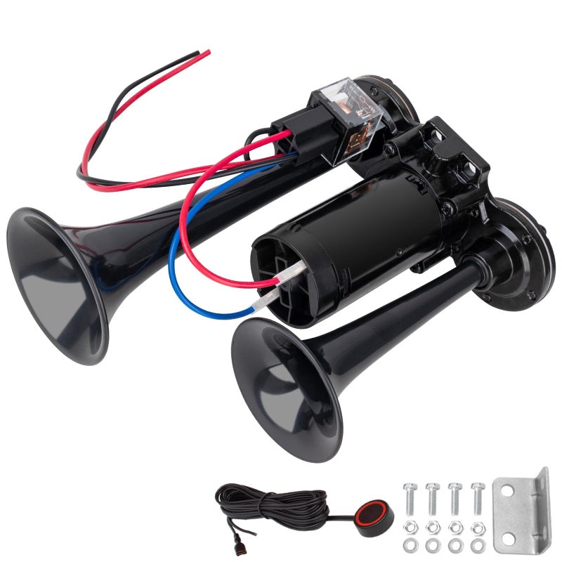 AOLIHAN Train Horns for Truck 12v Black Integrated Dual Tube Air Horn with Compressor and Button Loud Horn with Relay Wiring Harness kit for Any 12V Vehicles - Image 2