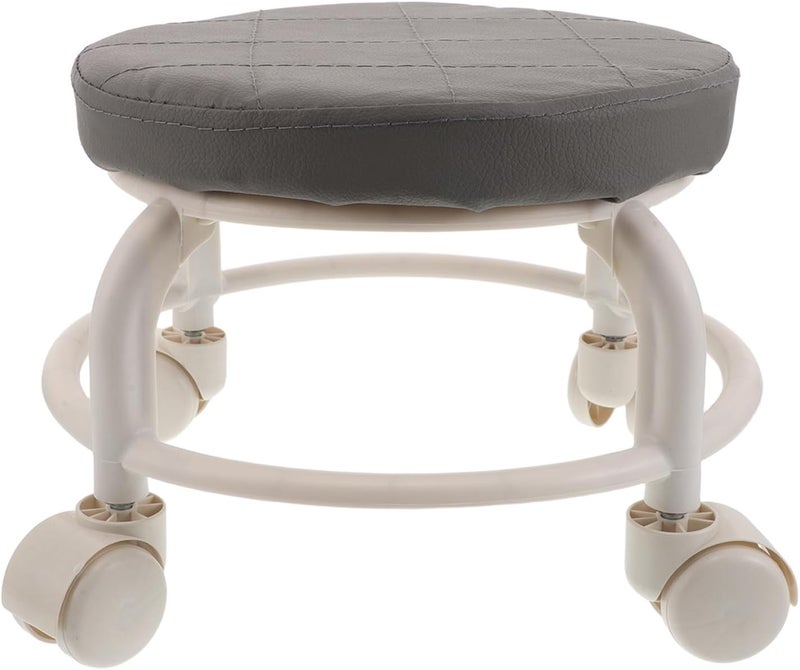 GALPADA Low Rolling Stool with Swivel Wheels - Modern PU Leather Low Foot Rest 10" High - Heavy Duty Wheeled Stool for Salon Spa Home Office Shop Mechanic or Fitness Use - Image 1