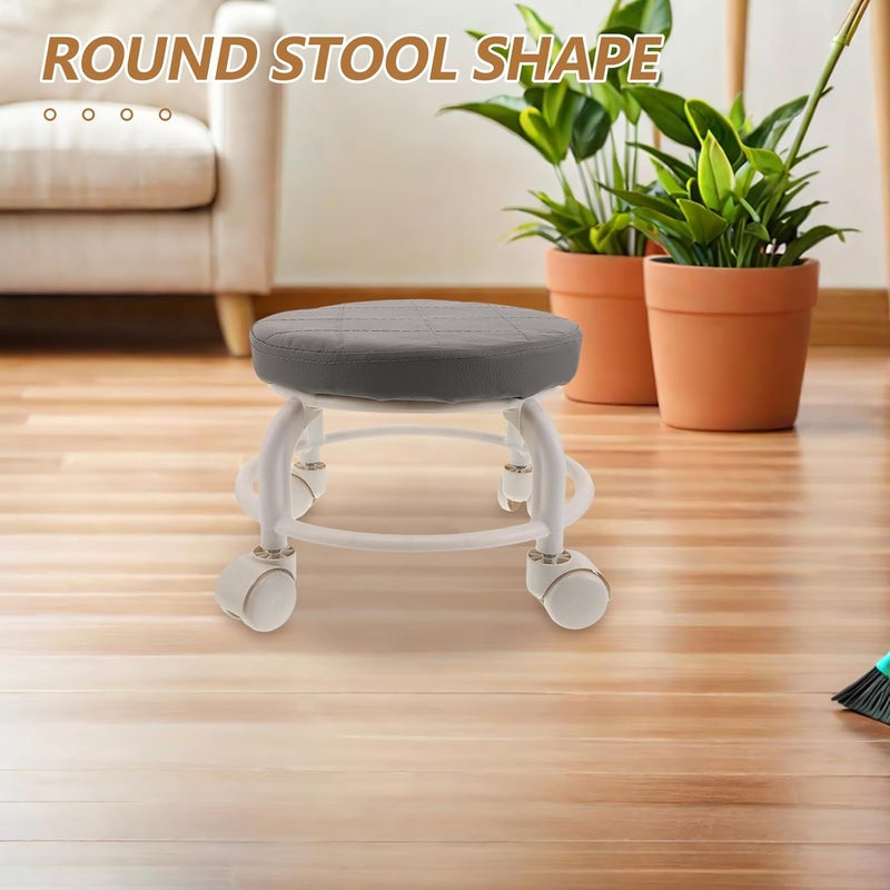 GALPADA Low Rolling Stool with Swivel Wheels - Modern PU Leather Low Foot Rest 10" High - Heavy Duty Wheeled Stool for Salon Spa Home Office Shop Mechanic or Fitness Use - Image 4