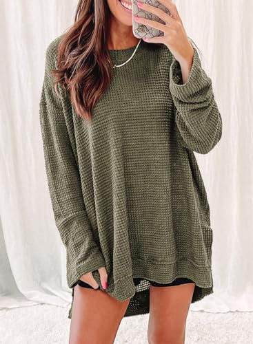 Shein SHEWIN Sweatshirt For Women Casual Crew Neck Womens Long Sleeve Tops Oversized Sweaters for Women Lightweight Fall Clothes 2025,(US 16-18) XL,Green - Image 2