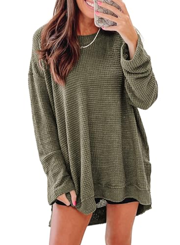 Shein SHEWIN Sweatshirt For Women Casual Crew Neck Womens Long Sleeve Tops Oversized Sweaters for Women Lightweight Fall Clothes 2025,(US 16-18) XL,Green - Image 5
