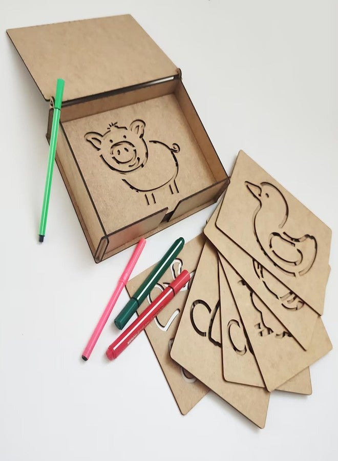 Cliths Montessori Farm Animals Stencils - Educational Wood Handwriting Set for Kids - Develop Fine Motor Skills & Learn Animal Shapes - 14 Pieces" - Image 1