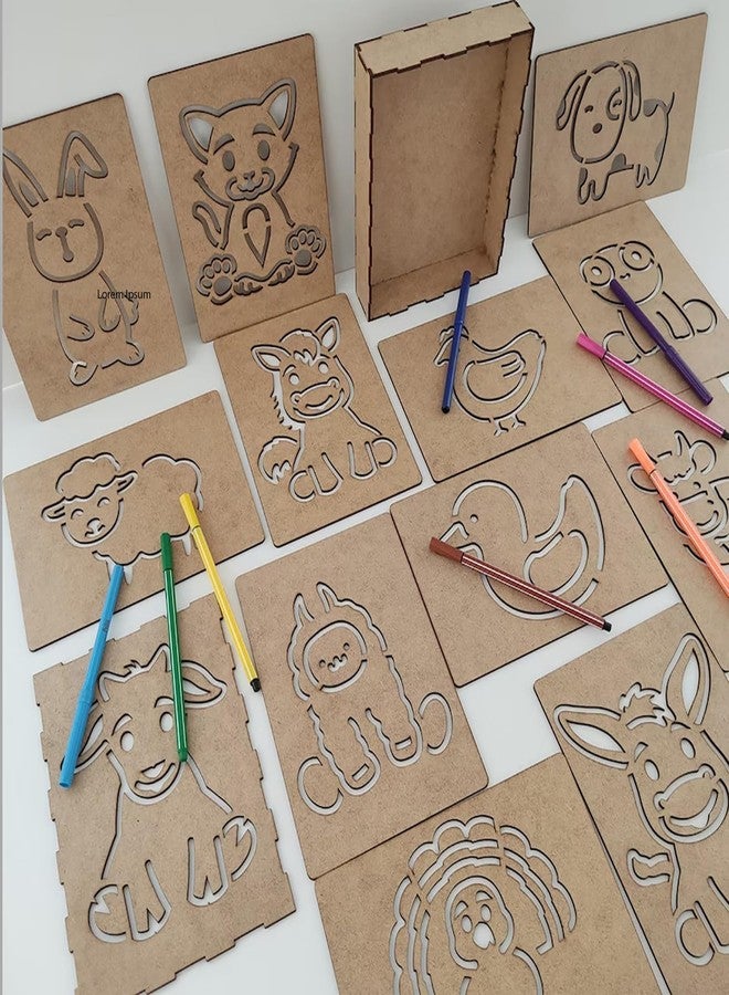 Cliths Montessori Farm Animals Stencils - Educational Wood Handwriting Set for Kids - Develop Fine Motor Skills & Learn Animal Shapes - 14 Pieces" - Image 2