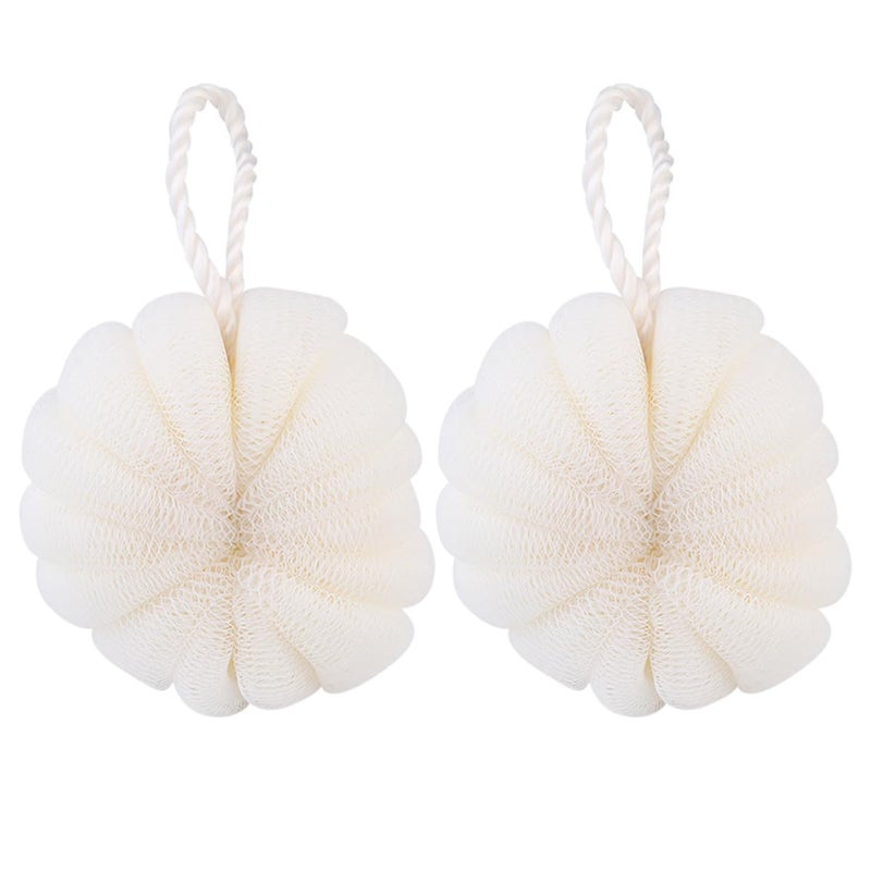 Petal Shaped Bath Scrubber Ball 2 Pack Large Exfoliating Mesh Loofah Beige - Image 2