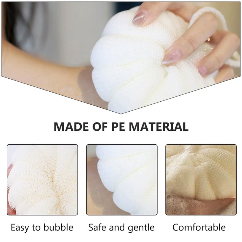 Petal Shaped Bath Scrubber Ball 2 Pack Large Exfoliating Mesh Loofah Beige - Image 4