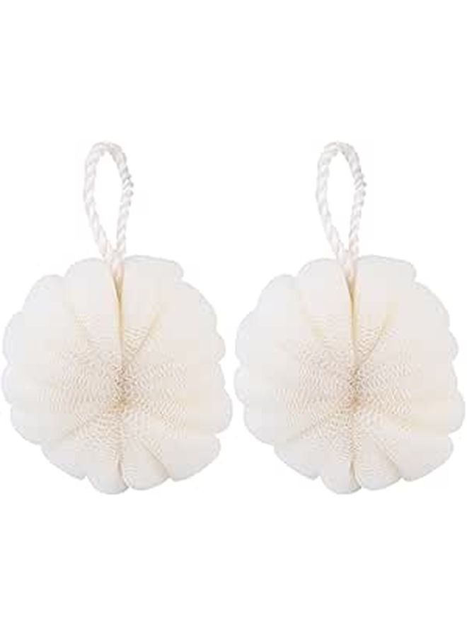 Petal Shaped Bath Scrubber Ball 2 Pack Large Exfoliating Mesh Loofah Beige - Image 1