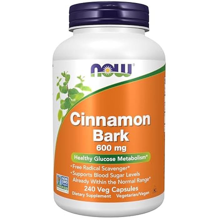 NOW Foods Supplements, Cinnamon Bark 600 mg, Non-GMO Project Verified, Healthy Glucose Metabolism*, 240 Veg Capsules - Image 1