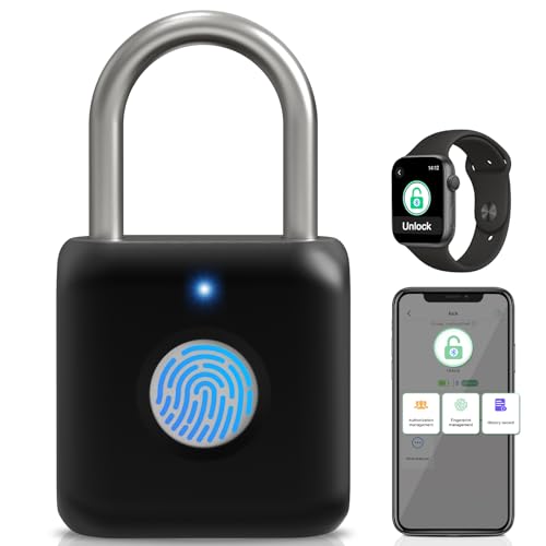 Pothunder Fingerprint Padlock, Pothunder Smart Padlock, Locker Lock, Fingerprint Lock with APP Unlock, USB Rechargeable, Suitable for Gym Locker, Door(Black) - Image 1