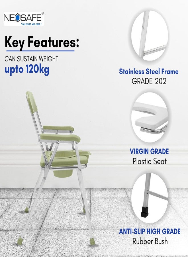 NEOSAFE Premium Folding Stainless Steel Shower Bathing Room Commode Stool Indian Toilet Seat for Elderly Disabled Men and Pregant Women Support (Light Green) - Image 3