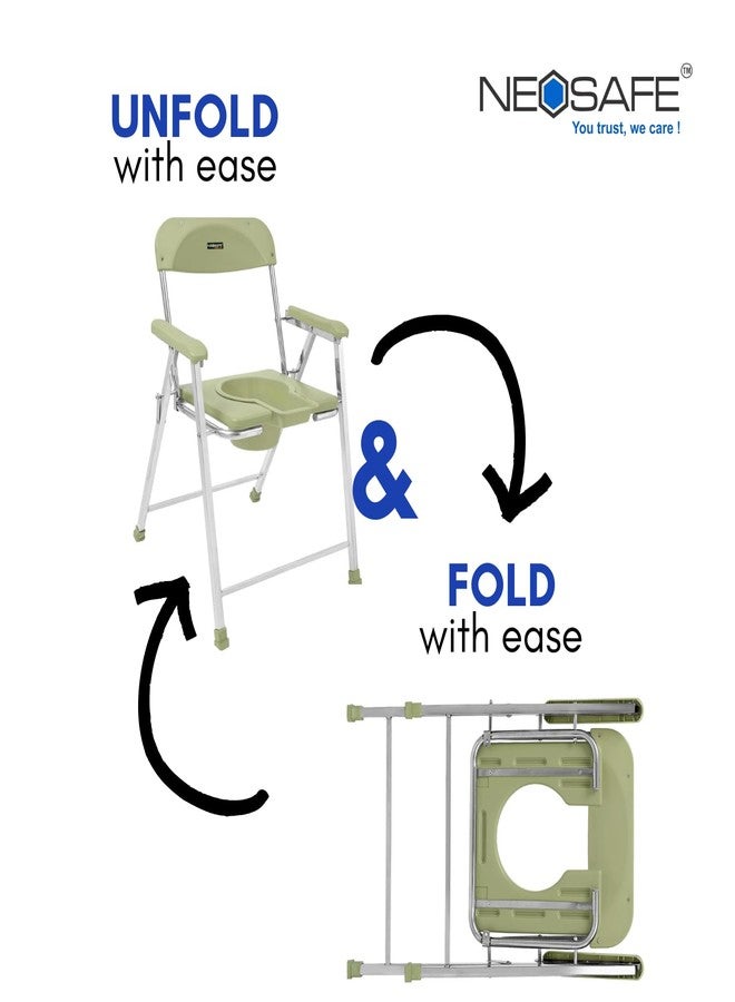 NEOSAFE Premium Folding Stainless Steel Shower Bathing Room Commode Stool Indian Toilet Seat for Elderly Disabled Men and Pregant Women Support (Light Green) - Image 4