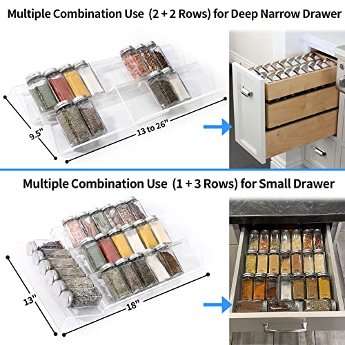 Jolfay Spice Drawer Organizer, 4 Tiers 2 Set Clear Acrylic Slanted in Drawer Seasoning Jars Insert, Expandable From 13" to 26", Hold up 56 Spice Jars Kitchen Countertop Rack Tray - Image 5