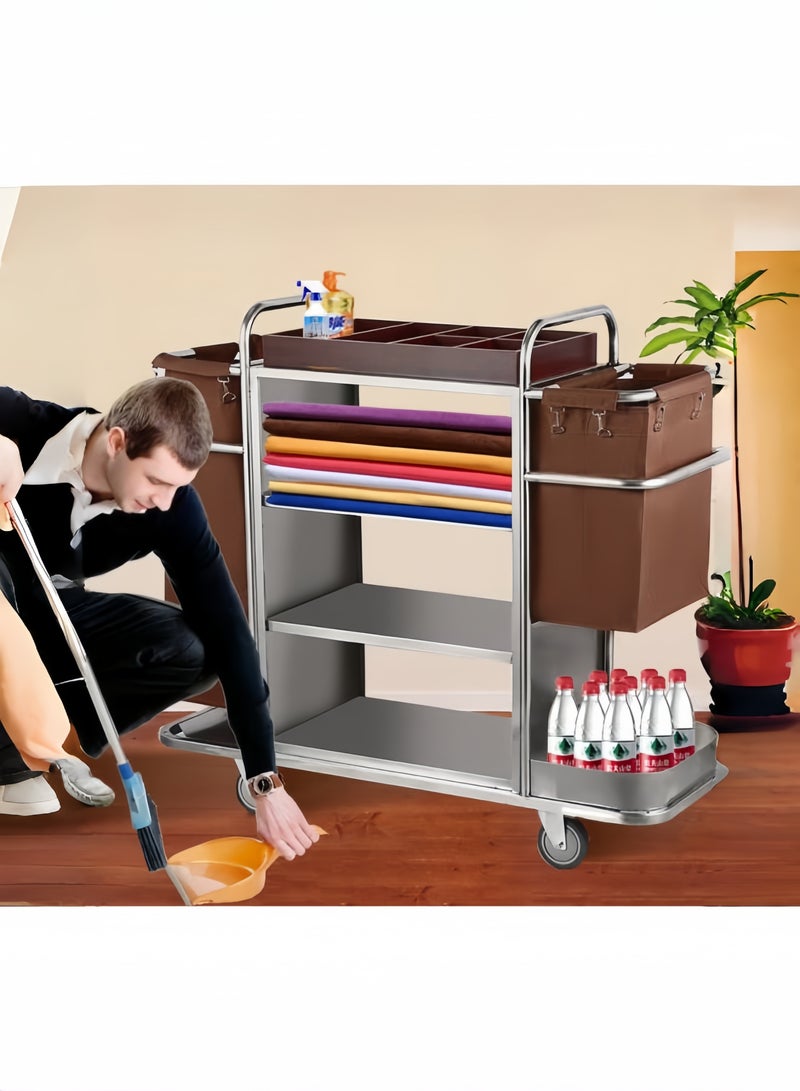 Generic Stainless Steel Guest Room Service Cart Hotel Supplies Multifunctional Cleaning Cart Restaurant Linen Cart  - Image 1
