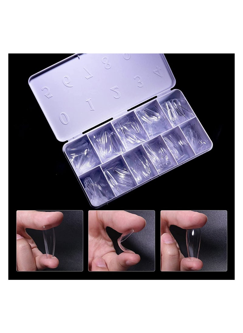 brunson Soft Gel Tips Medium Coffin Full Glossy Thin Curved Clear Nail Tips  - Image 2