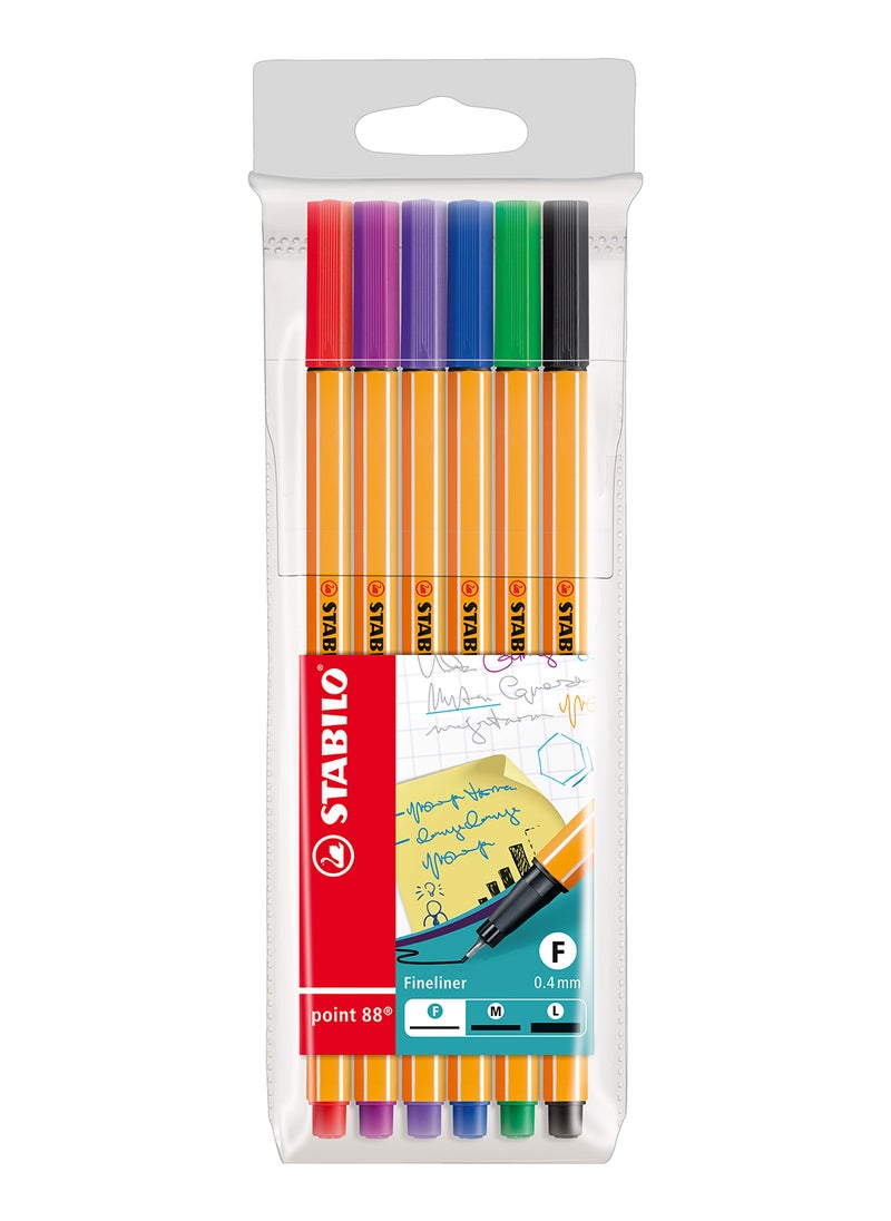 STABILO Fineliner Pen - Point 88 Wallet of 6 Assorted Colours , for Journal Planner , Note  - Image 1