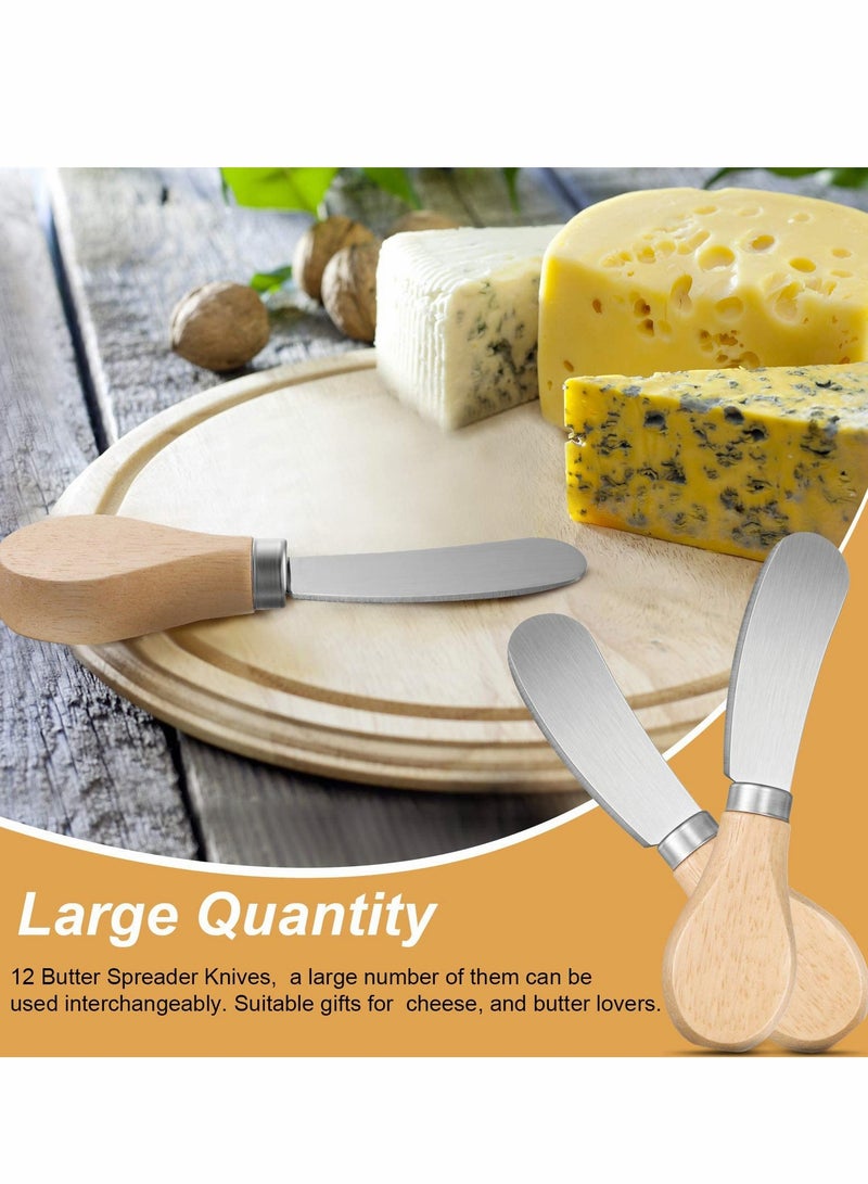 Cheese Spreaders with Bamboo Handle, 4.7 Inch Stainless Steel Butter Spreader, Deluxe Sandwich Cream Cheese Condiment Knives - 12PCS - Image 4