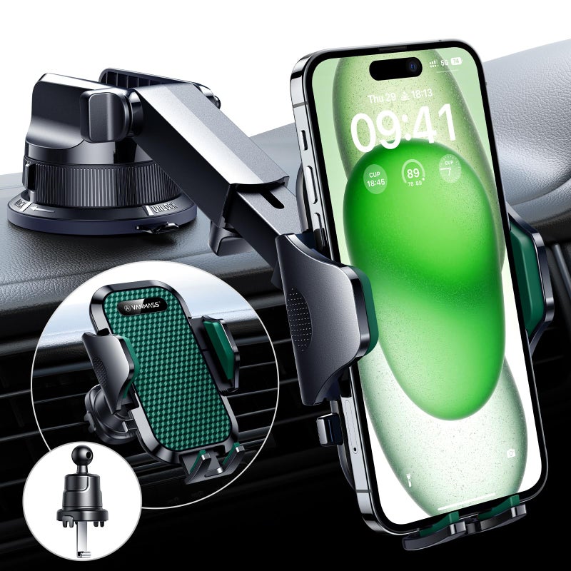 VANMASS [True Military-Grade] Car Phone Holder [Strongest Suction & Clip] Cell Phone Mount for Dashboard Windshield Vent Truck Accessories Cradle Dash Stand for iPhone 15 14 13 12 Android,Green - Image 1
