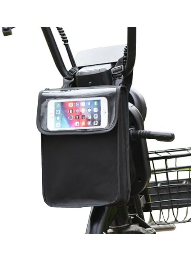 لاكام Electric Scooter Bag, Pouch Handlebar Storage with Waterproof Phone Holder Pocket, Front Hanging Bags Organizer for Bike Handle Bar, eBike, Motorcycle, Bicycle Escooter, Large Capacity (Black) - Image 1