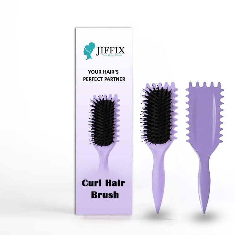 Jiffix Curly Hair Brush – Curl Defining & Detangling Brush for Women & Men – Boar Bristle Styling Brush for Shaping, Combing & Enhancing Natural Curls – Suitable for All Hair Types (Purple) - Image 1
