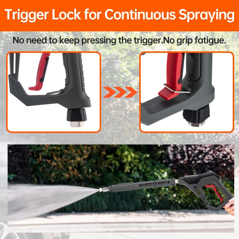 AURORA CAR Pressure Washer Gun with Swivel, with Replacement Wand Extension, with M22 14mm & 15mm Fitting, 3/8" Quick Connect Plug, 5 Nozzle Tips with Nozzle Holder, 5000PSI, 41 Inch, Stainless Steel - Image 2