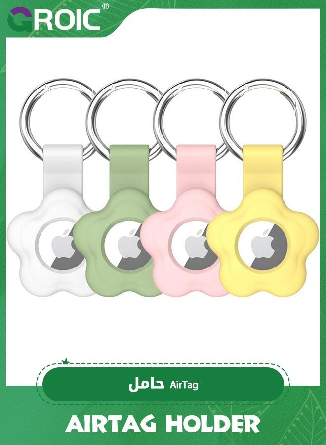 GROIC 4 Pack Holder Case for AirTag Tracker with Keychain Flower Silicone Protective Cover Loop Key Ring Kids Pets Wallet Backpacks Luggage - Image 1