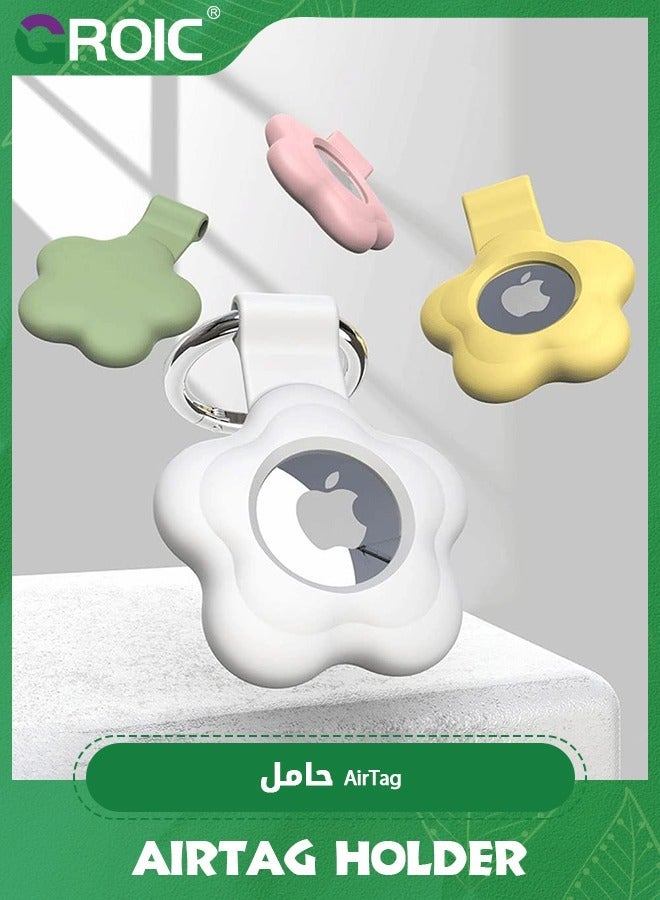 GROIC 4 Pack Holder Case for AirTag Tracker with Keychain Flower Silicone Protective Cover Loop Key Ring Kids Pets Wallet Backpacks Luggage - Image 5