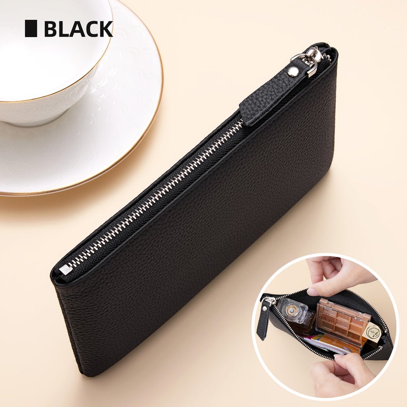 banyanu Leather Cosmetic Bag, Simple And Convenient Handbag, Small And Exquisite Storage Bag (Black) - Image 1