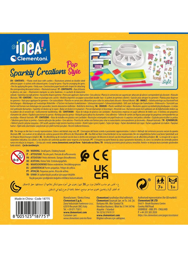 Clementoni Idea Sparkly Creations Pop Style | Do it Yourself | DIY Craft Kit | Educational & Learning | Creative Gift for Kids and Adults