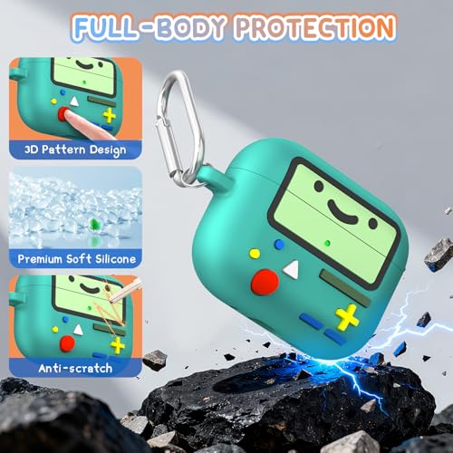 FGERWZ Cute Cover for AirPods Pro 3 Case (2025) - Funny Kawaii 3D Cartoon Design - Shockproof Protection Silicone Case for AirPods Pro 3rd Generation Accessories with Carabiner & Cleaner Kit (Green) - Image 3