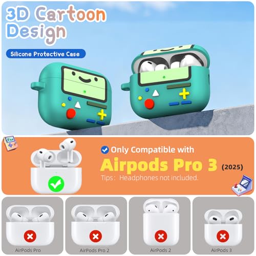 FGERWZ Cute Cover for AirPods Pro 3 Case (2025) - Funny Kawaii 3D Cartoon Design - Shockproof Protection Silicone Case for AirPods Pro 3rd Generation Accessories with Carabiner & Cleaner Kit (Green) - Image 2