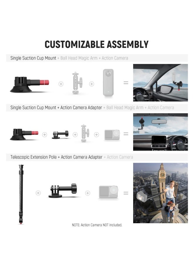 NEEWER Triple Suction Cup Extension Pole Car Mount Kit with Vacuum Pump & NATO Rail – Heavy Duty Car Camera Mount for GoPro, DJI Osmo, Insta360 – Secure Windshield & Hood Action Footage - Image 2