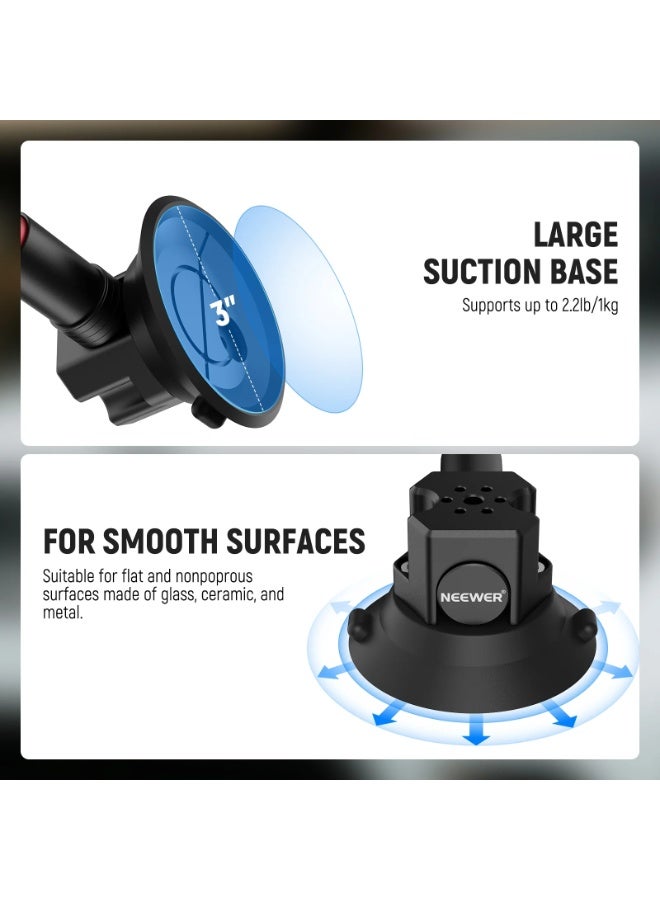 NEEWER Triple Suction Cup Extension Pole Car Mount Kit with Vacuum Pump & NATO Rail – Heavy Duty Car Camera Mount for GoPro, DJI Osmo, Insta360 – Secure Windshield & Hood Action Footage - Image 3