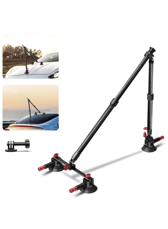 NEEWER Triple Suction Cup Extension Pole Car Mount Kit with Vacuum Pump & NATO Rail – Heavy Duty Car Camera Mount for GoPro, DJI Osmo, Insta360 – Secure Windshield & Hood Action Footage - Image 1