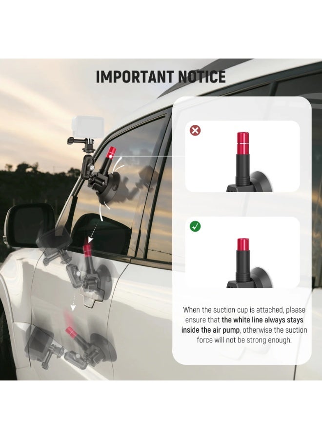 NEEWER Triple Suction Cup Extension Pole Car Mount Kit with Vacuum Pump & NATO Rail – Heavy Duty Car Camera Mount for GoPro, DJI Osmo, Insta360 – Secure Windshield & Hood Action Footage - Image 4