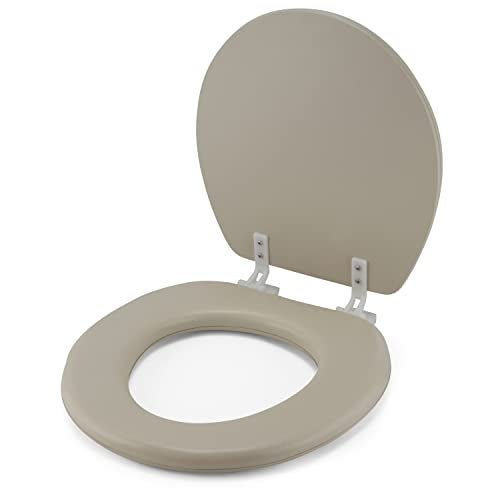 J&V Textiles Embroidered Soft Round Toilet Seat With Easy Clean & Change Hinge, Padded (Beige) - Image 2