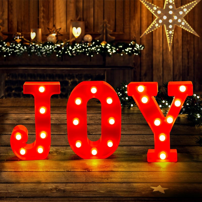Ximishop Christmas Decore-Christmas Decorations Indoor-3 LED MARQUEEE LIGHT UP LETTERS SCIP JOY ARVISE LIGHTS FOR XMAS Home Kitchen Fireplace Tabletop Party Decoration - Image 1