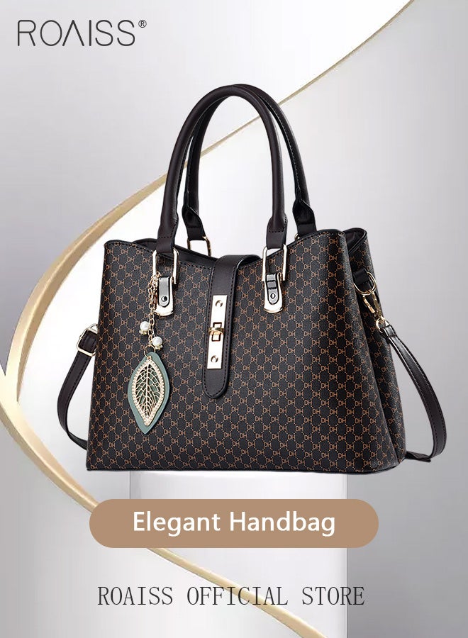 roaiss Women Stylish Retro Tote Handbag with Exquisite Pendant, Large Capacity Shoulder Bag with Adjustable Strap and Zip Closure, Elegant Chic Crossbody Bag for Ladies, Ideal for Dating, Shopping and Everyday Use - Image 5