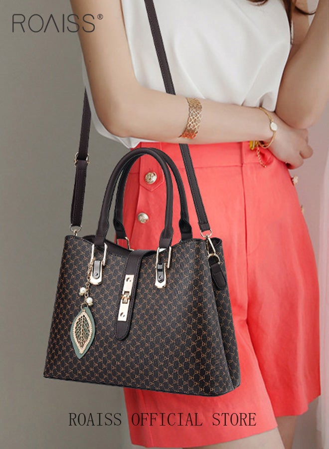 roaiss Women Stylish Retro Tote Handbag with Exquisite Pendant, Large Capacity Shoulder Bag with Adjustable Strap and Zip Closure, Elegant Chic Crossbody Bag for Ladies, Ideal for Dating, Shopping and Everyday Use - Image 2
