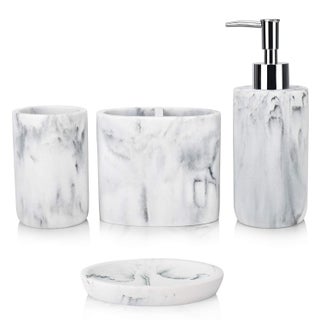 LARL GMVOI Bathroom Accessories Set4 Pieces Marble Bathroom Vanity Countertop Accessory Set with Bathroom Toothbrush Holder SetSoap DispenserTumblerSoap Dish for Bathroom Home Decor - pzsku/ZD93B0D37B751D41C8F87Z/45/1749490894/95d22d7d-617d-4999-a329-1b1434290661